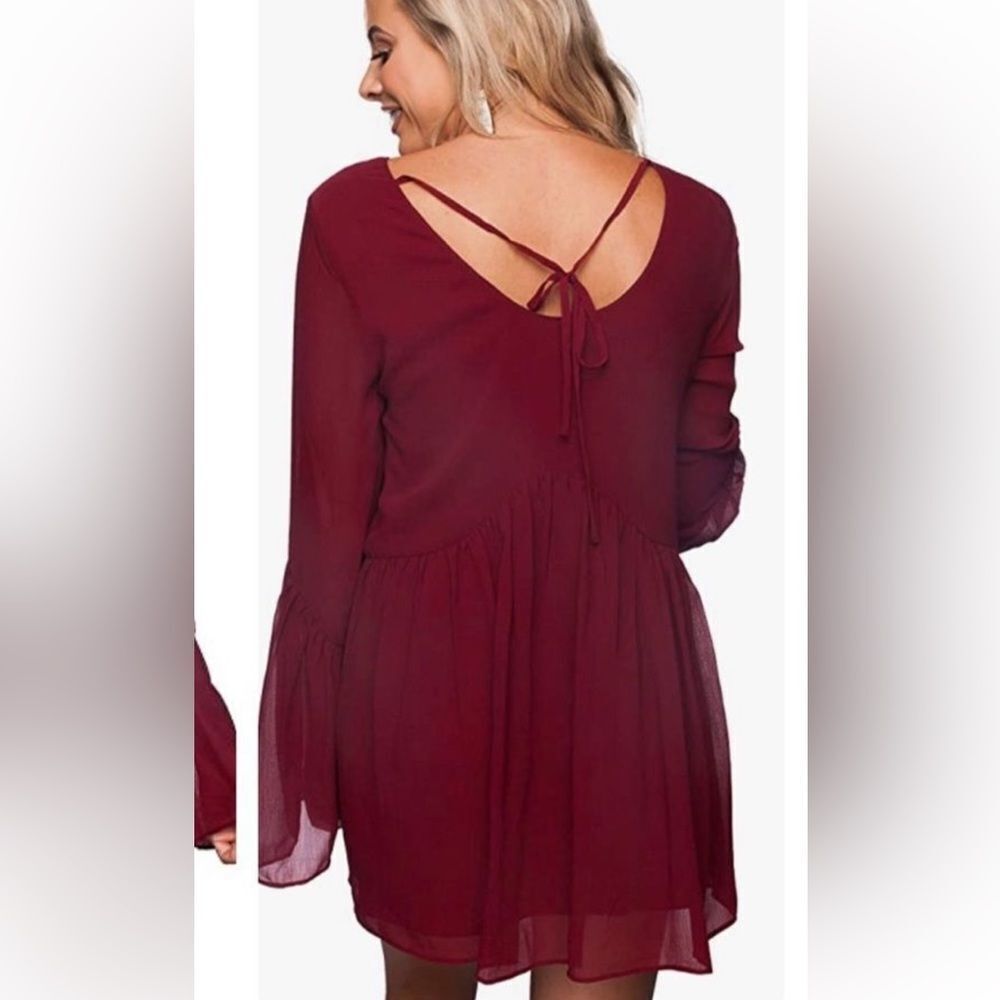 Buddy Love Red Babydoll Dress Size Small S Bell Sleeves Open Back Boho NWOT